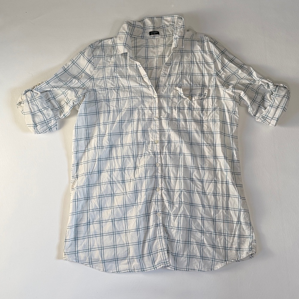 J Crew Beach Relaxed Fit Button Down Cotton Cover Up Size Large